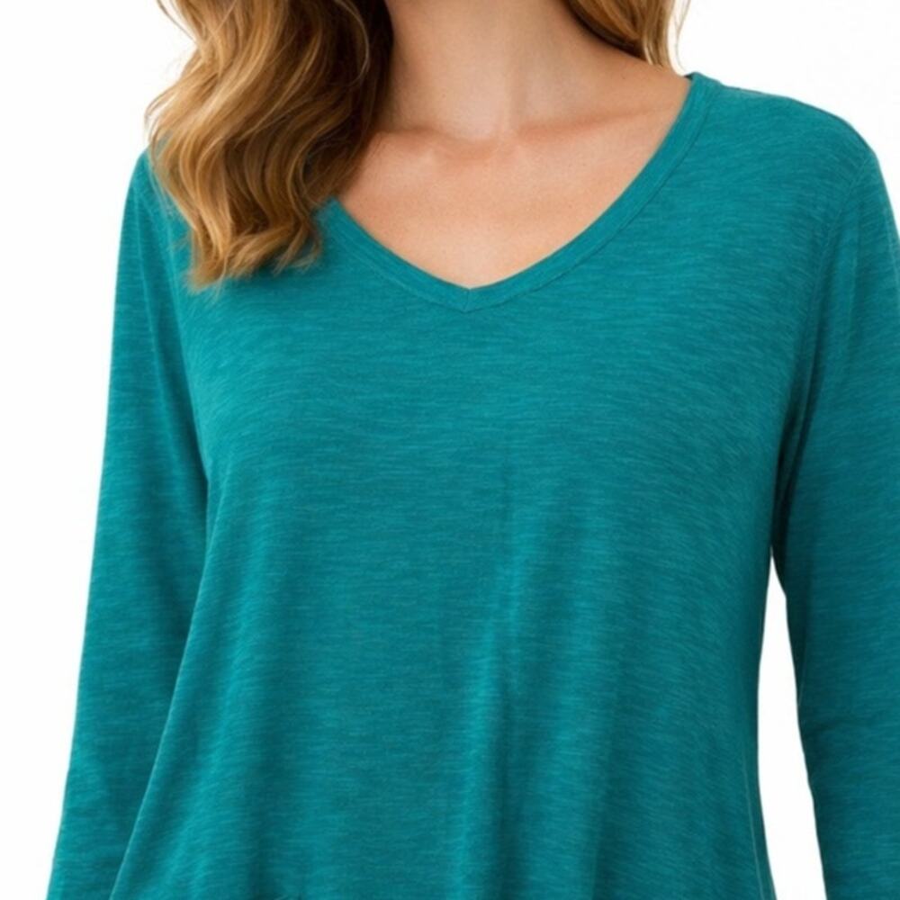 Habitat Clothes Slub Knit Top Large Solid Teal Green Pullover Lagenlook